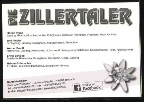 AK Musiker der Gruppe Die Zillertaler in Trachtenkleidung, Autogramme