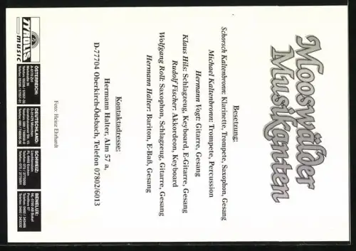 AK Musiker der Gruppe Mooswälder Musikanten mit Instrumenten, Autogramme