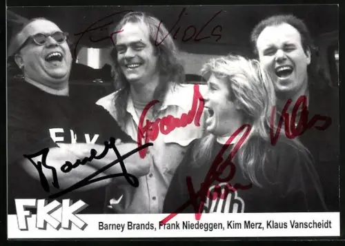 AK Musiker der Band FKK mit lachenden Gesichtern, Autogramme