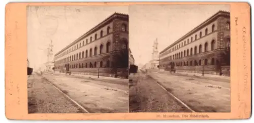 Stereo-Fotografie Isidor Hatschek, Wien, Ansicht München, Bibliothek mit Strassenpartie