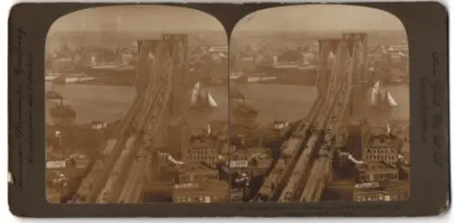 Stereo-Fotografie American Stereoscope Company, Ansicht New York City, The Brooklyn Bridge