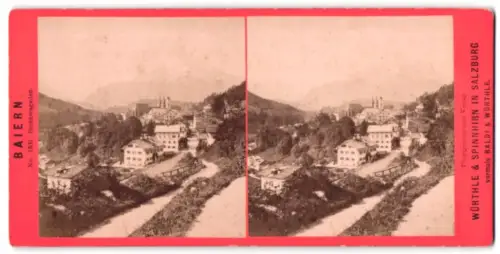 Stereo-Fotografie Würthle & Spinnhirn, Salzburg, Ansicht Berchtesgaden, Ortspartie mit Gasthaus Untersberg