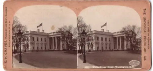 Stereo-Fotografie C. H. Graves, Philadelphia, Ansicht Washington D.C., The White House, The Front