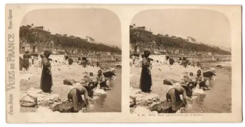 Stereo-Fotografie Paris-Stereo, Paris, Waschfrauen am Fluss von Nizza, Les Laveuses sur le Paillon
