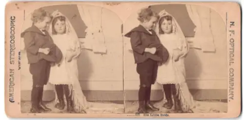 Stereo-Fotografie N. F. otical Co., His little Bride, Kinder spielen Hochzeit