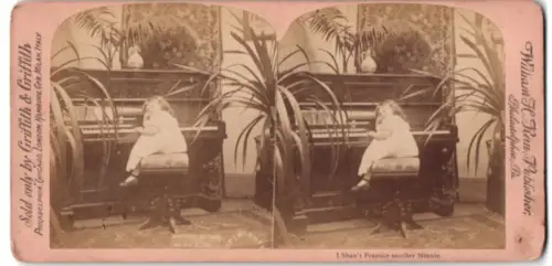 Stereo-Fotografie William H. Rau, Philadelphia, kleines Mädchen sitzt gelangweilt am Klavier