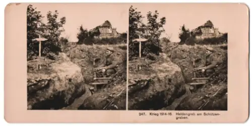 Stereo-Fotografie NPG, Berlin, Heldengrab im Schützengraben, Krieg 1914-16