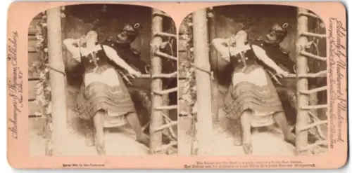 Stereo-Fotografie Strohmeyer & Wyman, New York, Soldat in Uniform zerrt Kellnerin in eine dunkle Ecke