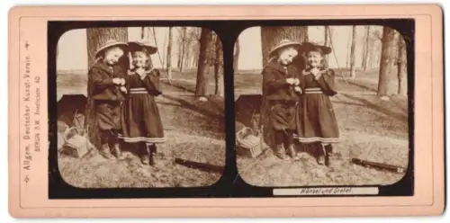Stereo-Fotografie Allgem. Deutscher Kunst-Verein, Berlin, Junge und Mädchen als Hänsle und Gretel im Wald