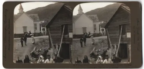 Stereo-Fotografie American Stereos. Co., New York, Ansicht Hardanger, Village landing Point at Hardanger Fjord