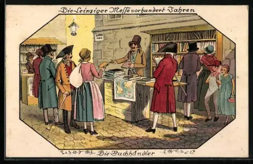Künstler-AK Leipzig, Leipziger Messe vor hundert Jahren, Die Buchhändler