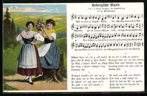 Lied-AK Hilmar Mückenberger: Gebörgische Madle - Zwei Trachtenmädchen im Erzgebirge