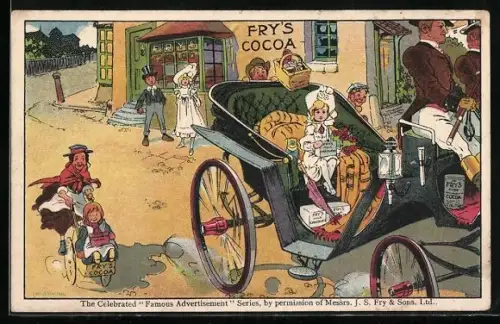 AK Mädchen im Pferdewagen, Reklame für Fry`s Cocoa