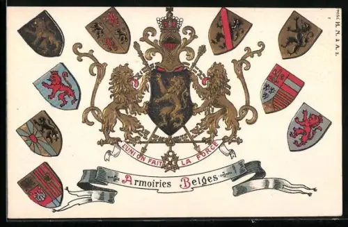 AK Armoiries Belges, L`Uni On Fait La Force, Wappen