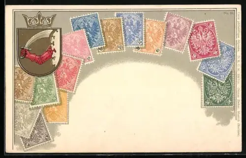Lithographie Briefmarken und Wappen von Bosnien-Herzegowina