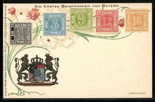 AK Bayern, Die Ersten Briefmarken des Landes, Wappen