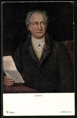Künstler-AK Johann Wolfgang von Goethe, am Schreibtisch mit einem Brief portraitiert
