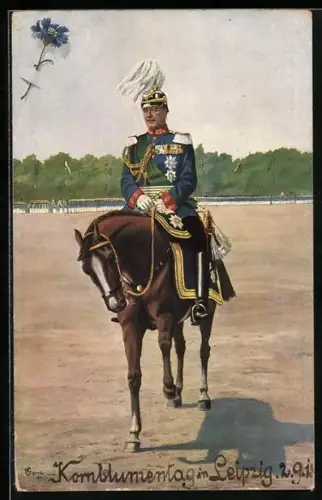 AK König Friedrich August III. von Sachsen zu Pferd im Uniform mit Pickelhaube