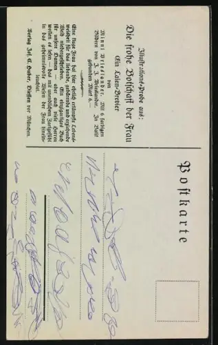 AK Illustrations-Probe aus  Die frohe Botschaft der Frau, Bibliothek