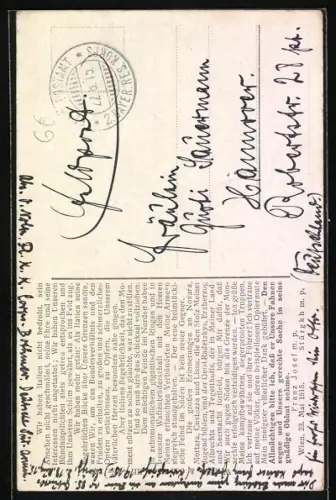 AK An meine Völker, Kaiser Franz Josef I. von Österreich beim Gebet, Karte zur Kriegserklärung Italiens