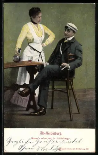 AK Frau bedient Mann, studentische Szene