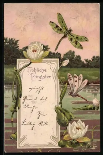 AK Libellen schwirren über einen Teich