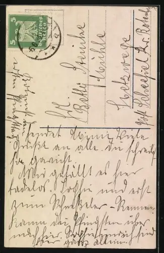 Foto-AK Photochemie Berlin Nr. 4405-1: Herzliche Pfingstgrüsse, Blumensammlerin zu Pferd