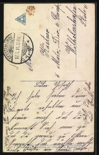 AK Matrose umarmt seine Frau, Schiff auf stürmischer See