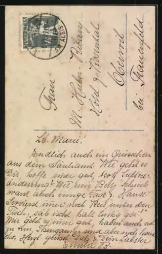 Foto-AK Photochemie Berlin Nr. 4404-5: Pfingstgrüsse, Bäuerin mit Pferd auf der Weide