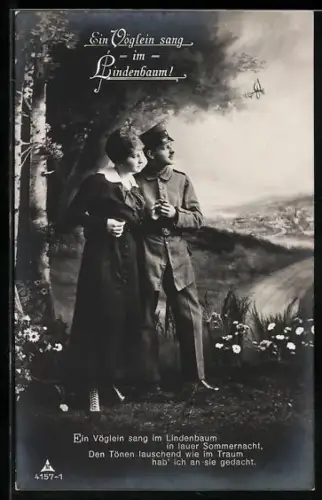 AK Ein Vöglein sang im Lindenbaum, Soldat verabschiedet sich zum Kriegseinsatz