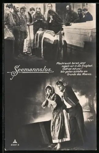 AK Familie bei der Beisetzung eines Seemanns, Matrose mit seiner Liebsten in Erwartung eines Schiffs