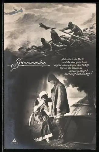 Fotomontage-AK Seemannslos, Stürmisch die Nacht..., Matrose nimmt Abschied von seinem Mädchen
