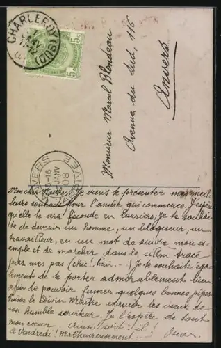 Foto-AK Photochemie Berlin Nr. 4340-6: Bonne Année!, Mädchen mit Kleeblättern, Hufeisen und Hund