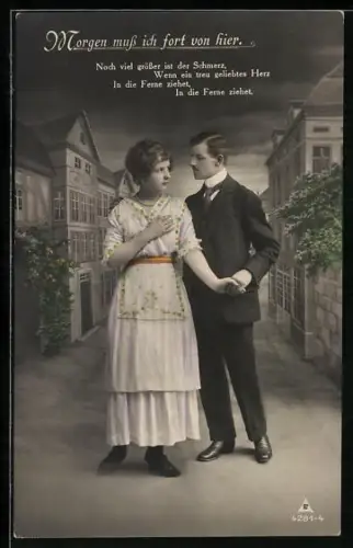 Foto-AK Photochemie Berlin Nr. 4281-4: Liebespaar auf Spaziergang, Morgen muss ich fort von hier