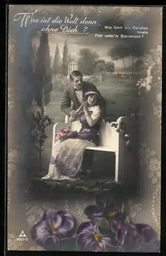 Foto-AK Photochemie Berlin Nr. 9001-5: Liebespaar im Park, Was ist die Welt denn ohne dich?