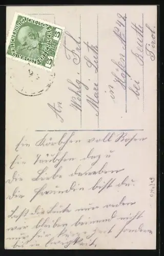 Foto-AK Photochemie Berlin Nr. 6814-4: Frau mit Blumenschmuck, Er liebt mich über alle Massen