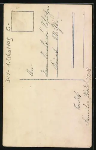 AK Schulanfang, Junge mit Ranzen und Schultüte, daneben Rechenschieber