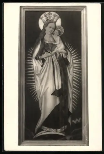 Foto-AK Deutscher Kunstverlag, Nr. 67: Augsburg, Basilika S. Ulrich und Afra, Muttergottes von Martin Schongauer