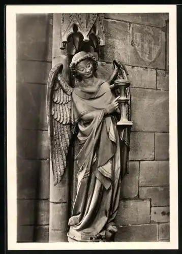 Foto-AK Deutscher Kunstverlag, Nr. 13: Freiburg i. Br., Leuchterengel am inneren Portalpfosten am Münster zu Freiburg