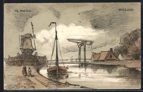 Künstler-AK Gouda, Panorama