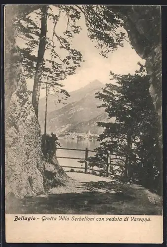 AK Bellagio, Grotta Villa Serbelloni con veduta di Varenna