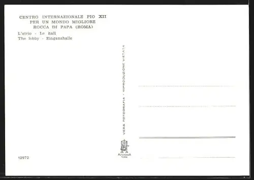 AK Roma, Rocca di Papa, Centro Internazionale Pio XII, L`atrio