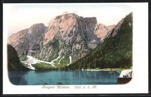 AK Prags, Pragser Wildsee mit Bergpanorama