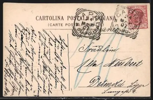 AK Capri, Faraglioni presi da Villa Krupp, Frau lehnt am Geländer