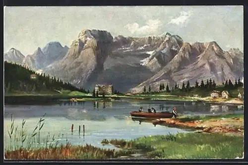 AK Misurina, Idylle am Misurina-See mit Hotel im Hintergrund