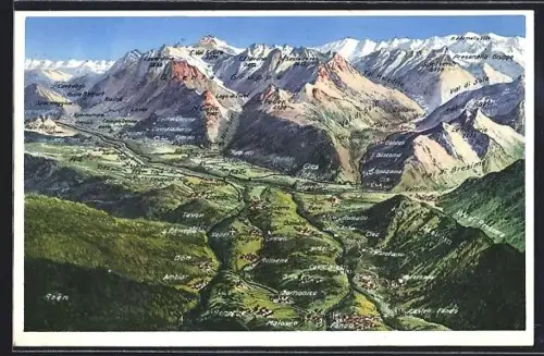 Künstler-AK Cles, Panorama della val di non