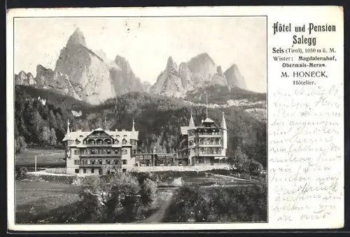 AK Seis /Tirol, Hôtel und Pension Salegg, Hôtelier M. Honeck