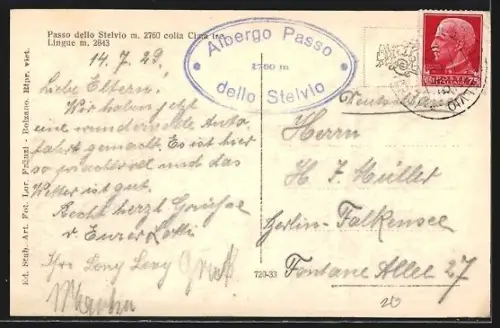 AK Passo dello Stelvio, Passo dello Stelvio colla Cima tre Lingue