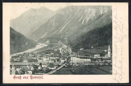 AK Pontafel, Totalansicht mit Fluss und Gebirge