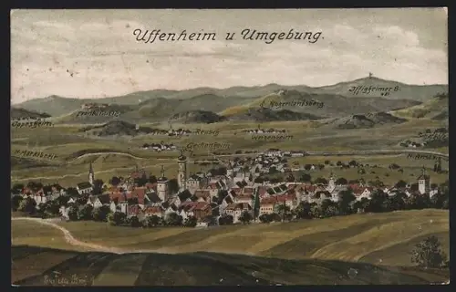 Künstler-AK Eugen Felle: Uffenheim, Gesamtansicht mit Umgebung